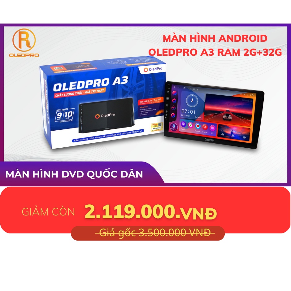 Màn hình android OLEDPRO A3 New 2023 Ram 2G Rom 32G có  Vietmap S1 quạt tản nhiệt điều khiển giọng nói thông minh