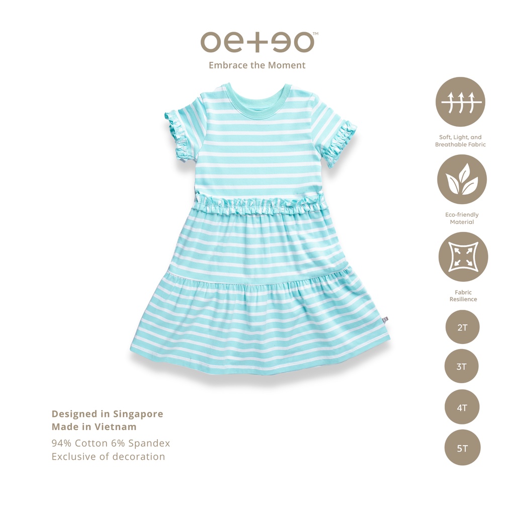 Đầm cộc tay bé gái 2 - 5 tuổi vải cotton in họa tiết kẻ sọc ngang TDRSMLD1-1694/1695 - OETEO Bosom Buddy