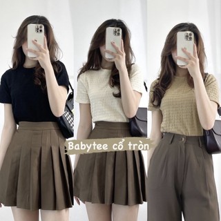 Áo thun babytee croptop cổ tròn chất xốp nhăn