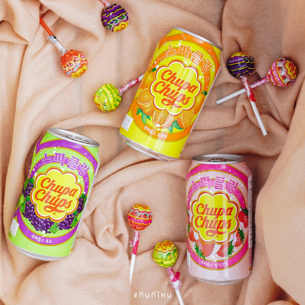 Nước Soda Hàn Quốc Chupa chups lon 240ml vị cam, nho, dâu
