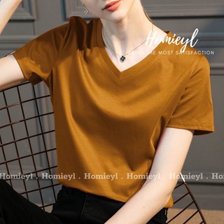 Áo thun trắng trơn nữ cổ v basic Homieyl cao cấp, áo phông đen nữ cổ tim H205
