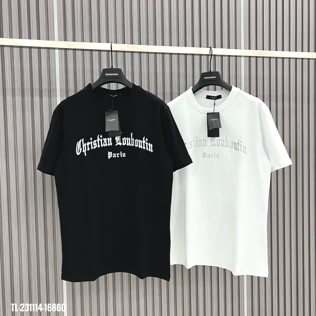 2023 Áo Thun LV Louboutin ft Chirtian SS23 Nan Nữ In in chữ Luôn Vui Tươi