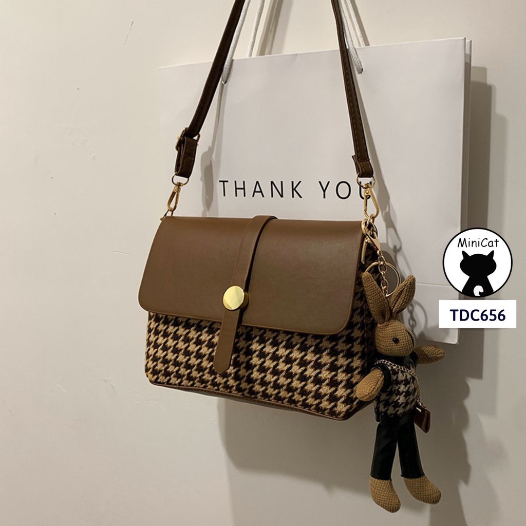 Túi đeo chéo, túi đeo vai cao cấp houndstooth thời trang MiniCat TDC656 (không có móc thỏ)