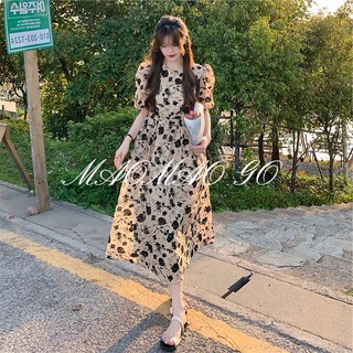   Váy Dài Đến Giữa Eo Cao Tay Phồng Họa Tiết Hoa Thời Trang Pháp MAOMAO GO Dành Cho Bạn Nữ