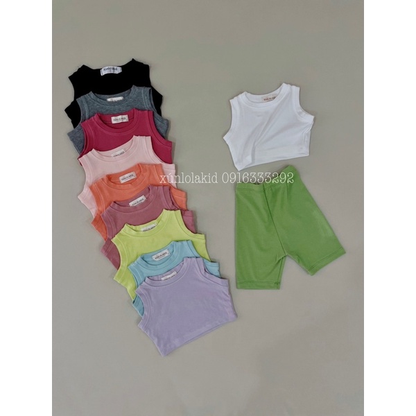 Set bộ quần áo cho bé áo thun cotton 100% áo croptop - quần legging đùi nhiều màu Xún lolakid