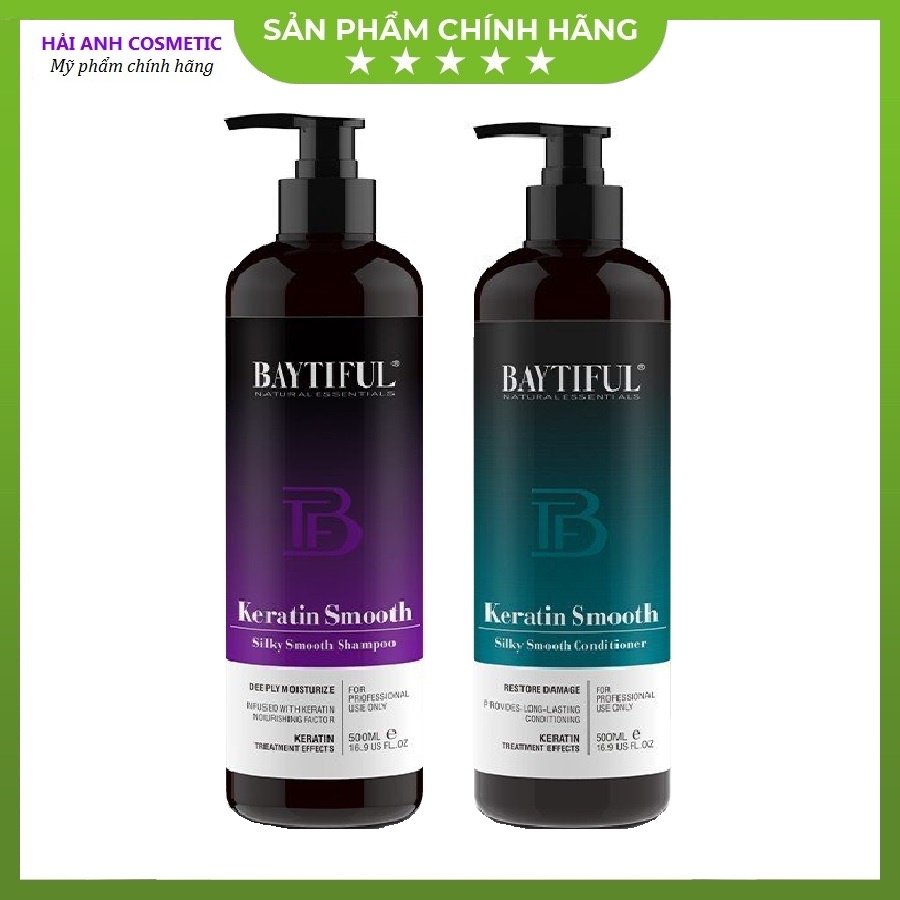 Dầu gội xả BAYTIFUL Keratin Smooth 500ml phục hồi hư tổn khô xơ gãy rụng, dưỡng tóc mượt, chăm sóc tóc nhuộm uốn