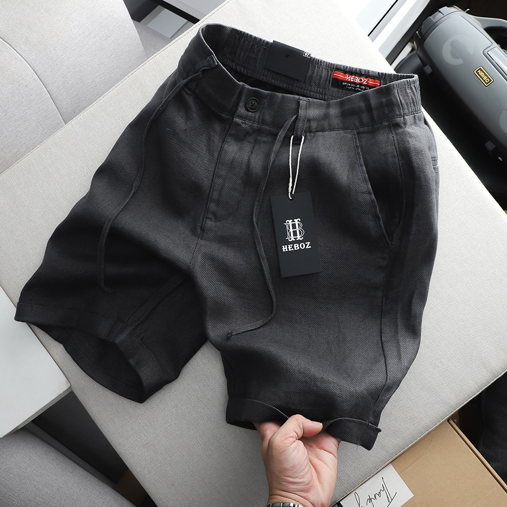 Quần short nam chất vải linen cao cấp lưng thun có dây rút Ss23 Heboz 5M - 00001438