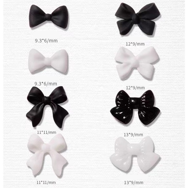 Charm nail, charm nơ các mẫu đen trắng, phụ kiện trang trí móng tay