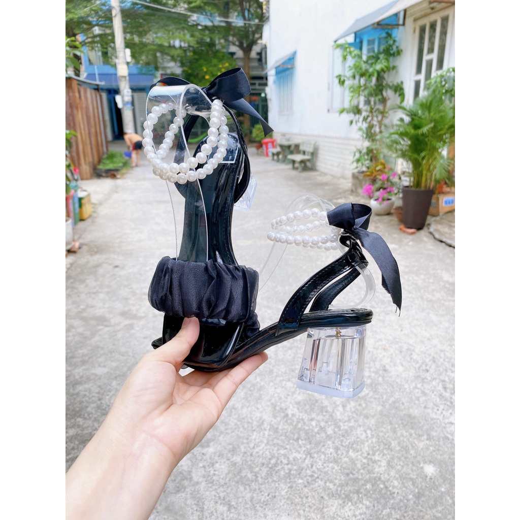 Giày cao gót nữ quai ngọc 5 phân TRẮNG