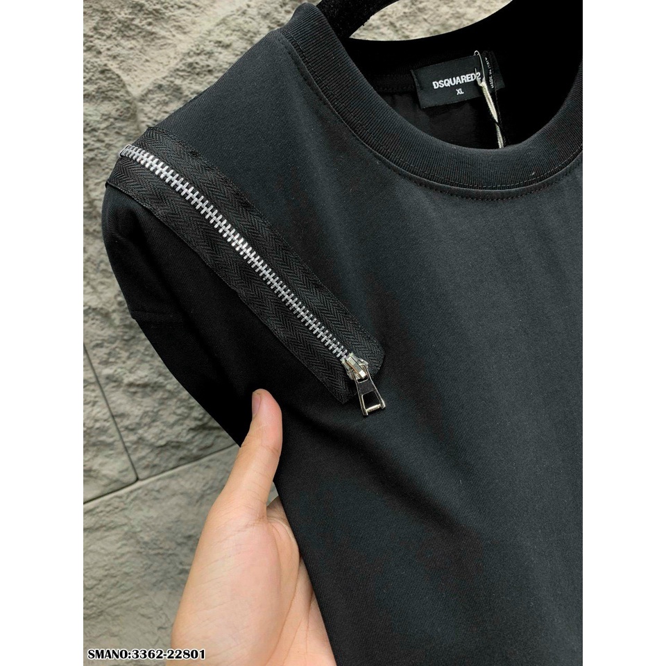 Áo thun nam cổ tròn phối khóa kéo, chất vãi cotton mềm mịn