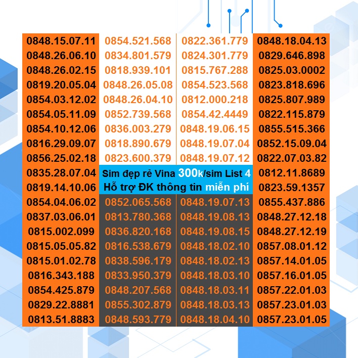 Số đẹp VINA Giá Rẻ 300k List 4 Miễn Phí Đăng ký Chính Chủ Được Hưởng Nhiều Gói Khuyến Mãi Của Vinaphone