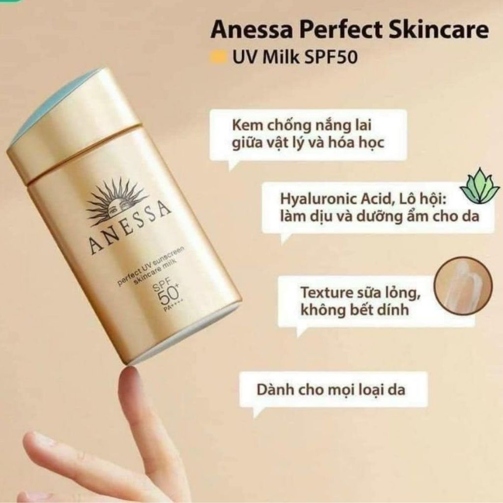 Chống Nắng Anessa Dưỡng Da Kiềm Dầu 60ml Perfect UV Sunscreen Skincare Milk N SPF50+ PA++++