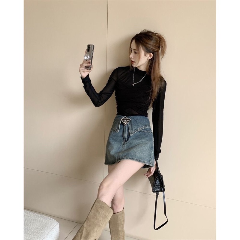 CHÂN VÁY JEAN DENIM KÈM BELT PADA HÀNG QC CAO CẤP