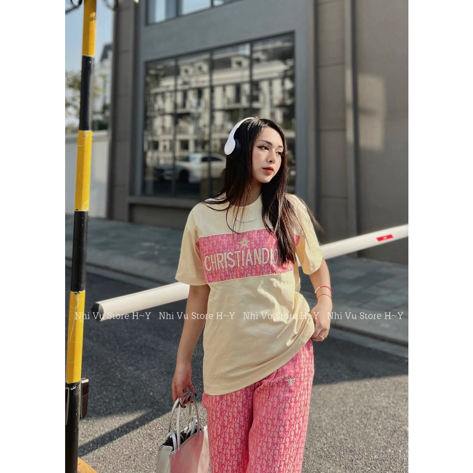 Set Bộ Họa Tiết In Chữ , Áo Thun Form Rộng Kèm Quần Dài Ống Bo Chun , 3 Màu Hồng Nâu Đen , Chất Thun Mặc Thỏa Mái