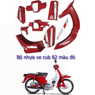 Bộ nhựa xe Cub 82 màu đỏ cờ gắn được cho xe 50,70,90cc