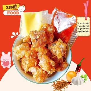 Tóp mỡ rim mắm tỏi kèm topping bơ sốt sate ớt cay ngọt