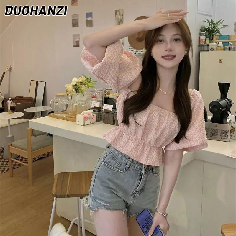 DUOHANZI Áo Thun Tay Ngắn Màu Sắc Tương Phản Phong Cách retro Mỹ Cho Nữ