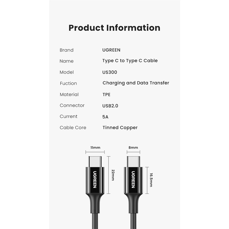 Dây cáp sạc nhanh UGREEN 4.0/3.0 5A 100W USB C hàng chính hãng