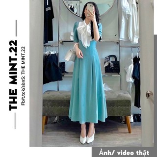 [Ảnh thật-video] Váy Dài Đầm Dài Maxi Cổ Nơ Trắng Thanh Lịch Dự Tiệc