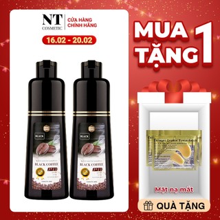 [ Nâu Đen ] Bộ 2 Dầu Gội Phủ Bạc Cà Phê Đen Mộc Nhu - Phủ Đen Tóc Bạc Sau 5 Phút Gội , 280Gr - Tặng Gel dưỡng tay + Son