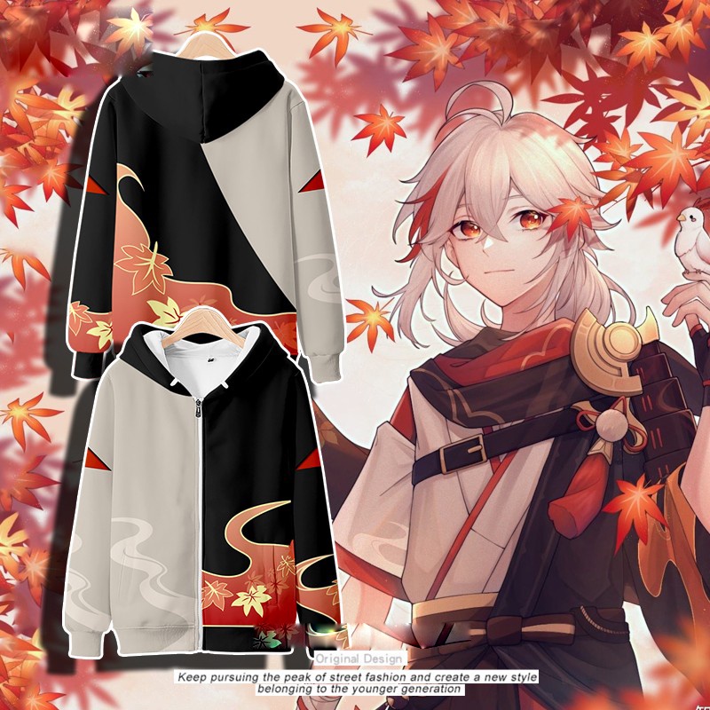 Genshin Impact Áo Khoác Tay Dài Có Khóa Kéo Có Mũ Trùm Hóa Trang Nhân Vật Anime Va Chạm Kazuha Màu Lá Phong Hàng Ngày Cho Nam Và Nữ Kaedehara