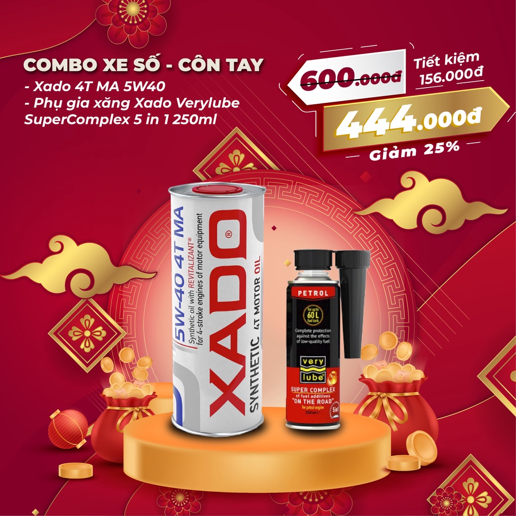 Combo Xado 4T MA 5W40 + Phụ gia Xado Verylube SuperComplex 5 in 1