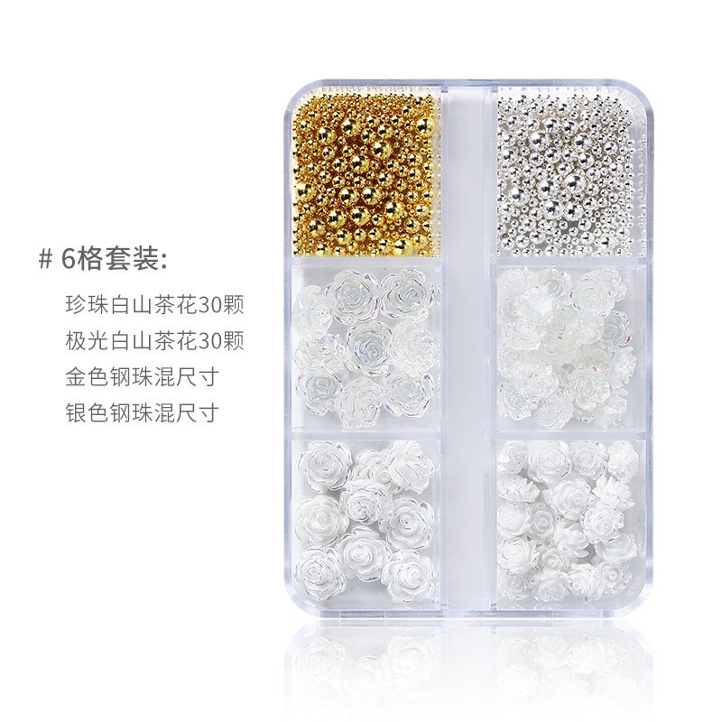 Wanghongshan Bộ Phụ Kiện Trang Trí Móng Tay Hình Hoa Hồng Trắng Ba Chiều Đính Đá Pha Lê