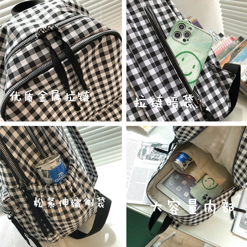 Balo Caro Kẻ Đen Trắng Khoá Kim Loại Kiểu Dáng Đơn Giản Balo Đi Học Unisex Basic ZicZac