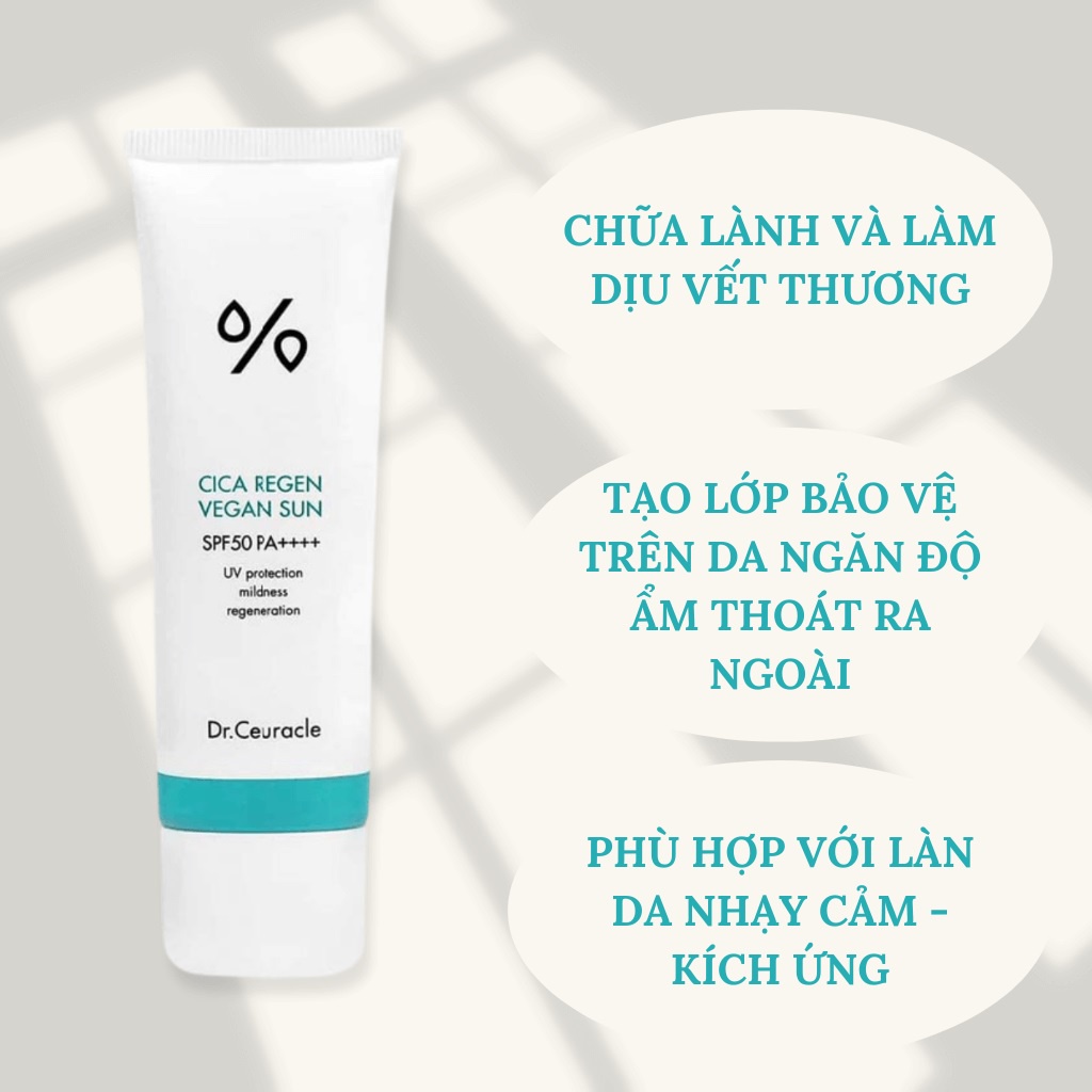 Kem Chống Nắng Thuần Chay Cica Regan Vegan Sun Rau Má SPF50+ PA++++ Dr.Ceuracle 50ml