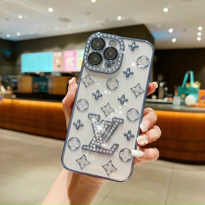 Ốp lưng viền vuông đính đá hoạ tiết LV cho iPhone 7 Plus, 8, X, XS, XS Max, 11, 11 Pro Max siêu đẹp sang trọng