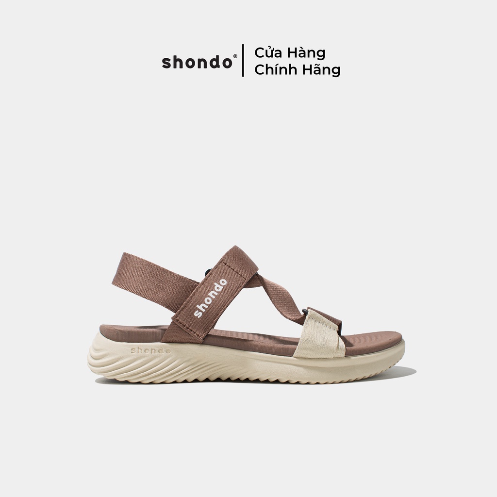 Giày SHONDO Sandals F7 Continew đế be quai nâu F7N2797