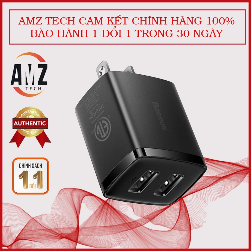 Củ sạc 2 cổng chính hãng Baseus hỗ trợ sạc nhanh 10,5w thiết kế nhỏ gọn dễ dàng mang theo