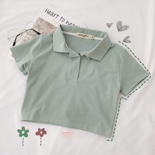 Áo croptop trơn cổ bẻ HELINA