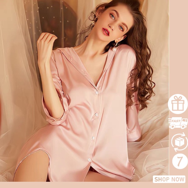 Áo ngủ lụa nữ dài tay bigsize mặc nhà sexy gợi cảm mùa hè đồ ngủ màu trắng mã SMN10 ANAN | BigBuy360 - bigbuy360.vn