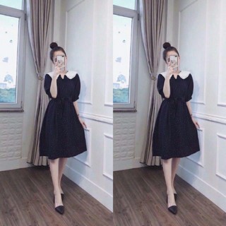 Váy bầu đẹp - đầm bầu công sở dáng suông đen chấm bi