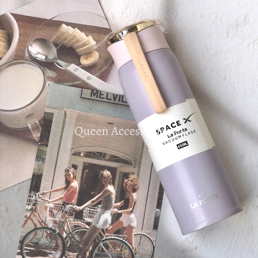 Bình giữ nhiệt pastel 450ml La Fonte nhập khẩu, túi đựng bình, ống hút inox