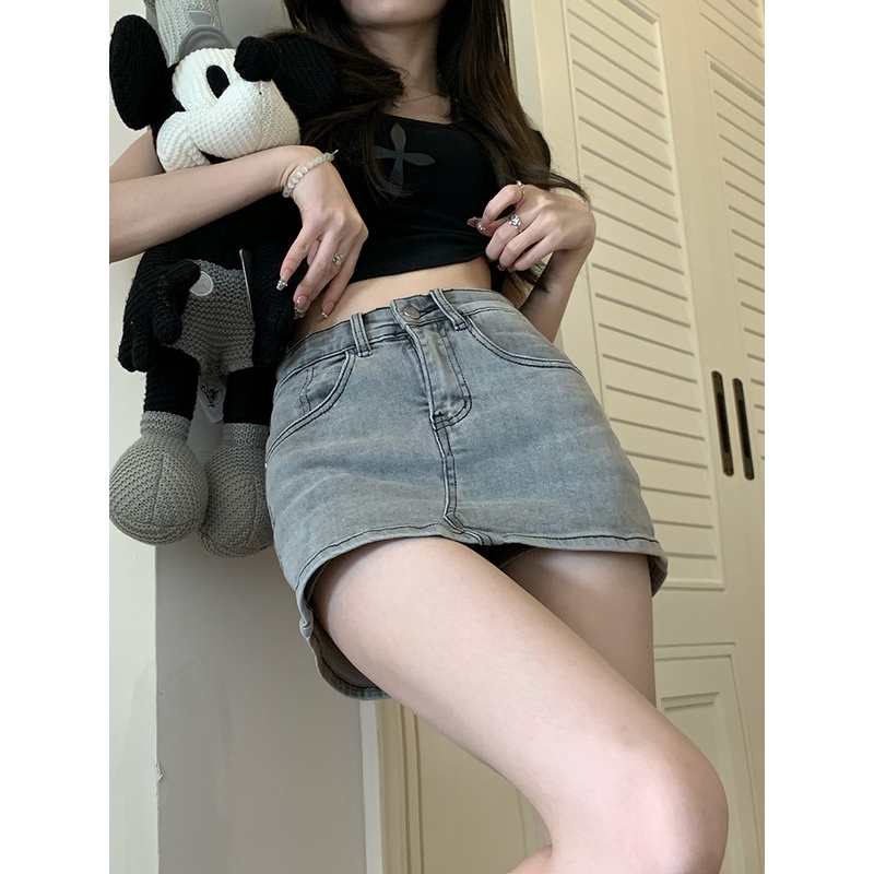 Porozi  Chân váy jean Ngắn Lưng Cao Dáng Ôm Đơn Giản Dễ Phối Đồ Cho Nữ