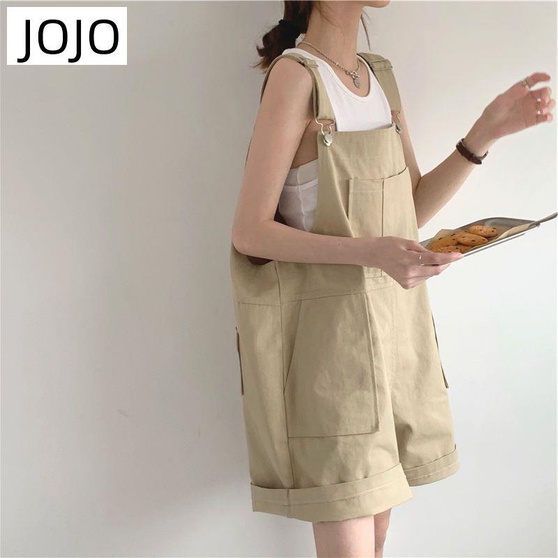 Quần Yếm Kaki Ngắn Dáng Suông Ống Rộng Lưng Cao Thời Trang Mùa Hè Cho Nữ