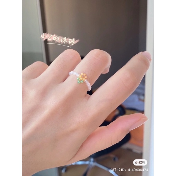 Nhẫn hạt cườm hoạ tiết dễ thương handmade CHILLMEOW