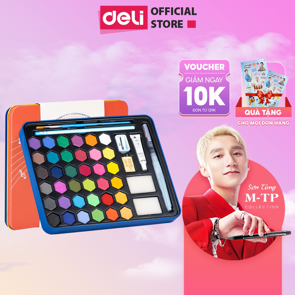Màu nước dạng nén Deli phiên bản mới Water color bao gồm 8 dụng cụ chuyên nghiệp - Vương Nguyên TFBoys