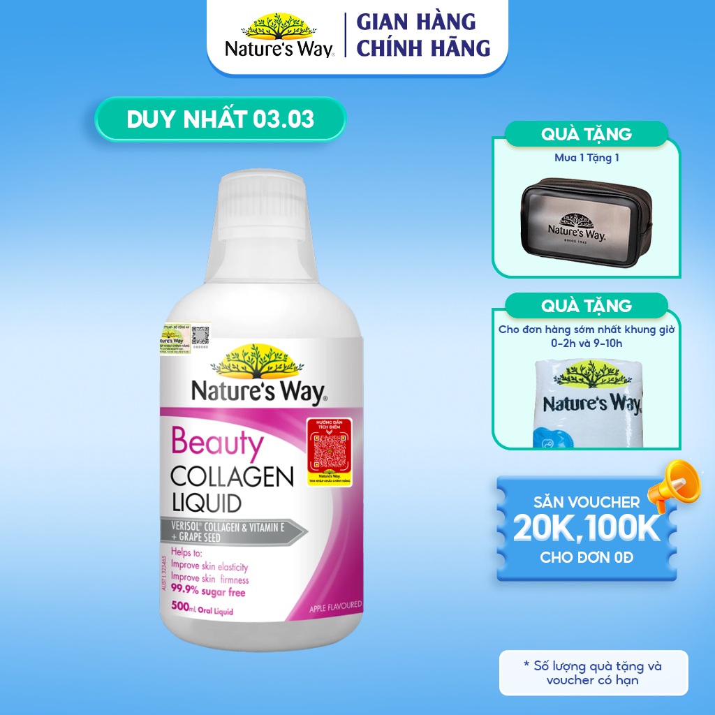 Collagen Dạng Nước Bổ Sung Collagen Thủy Phân Giúp Sáng Da Nature's Way Beauty Collagen Liquid 500ml