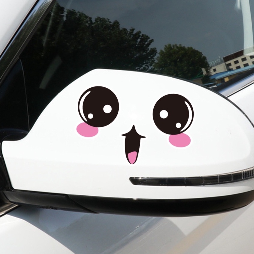 Tem dán gương 3D hình khuôn mặt baby dễ thương trang trí kính chiếu hậu xe hơi ba chiều