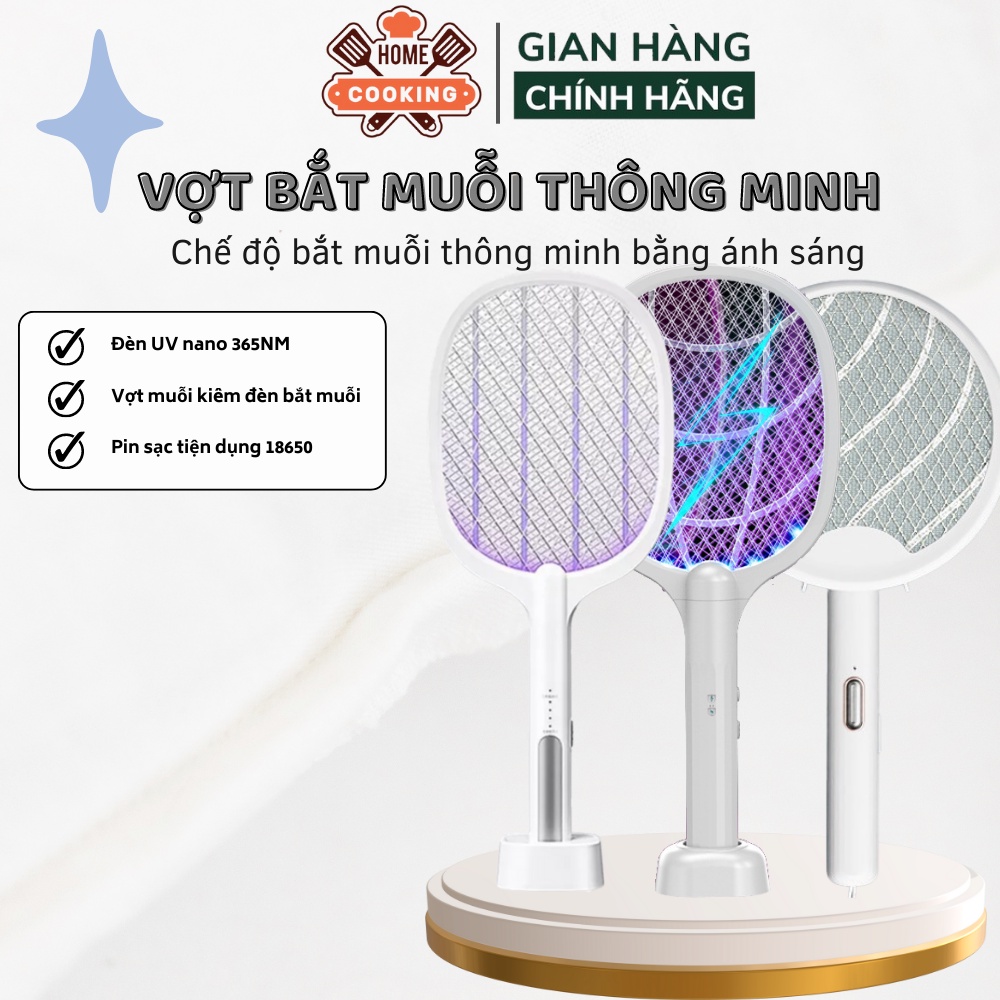 Vợt bắt muỗi thông minh chống giật, tích hợp đế sạc, công nghệ bắt muỗi tự động, thích hợp đèn ngủ, bảo hành 12 tháng