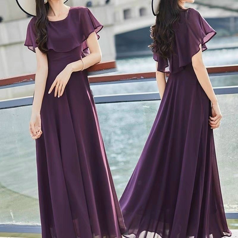 ĐẦM MAXI CỔ TRÒN PHỐI BÈO