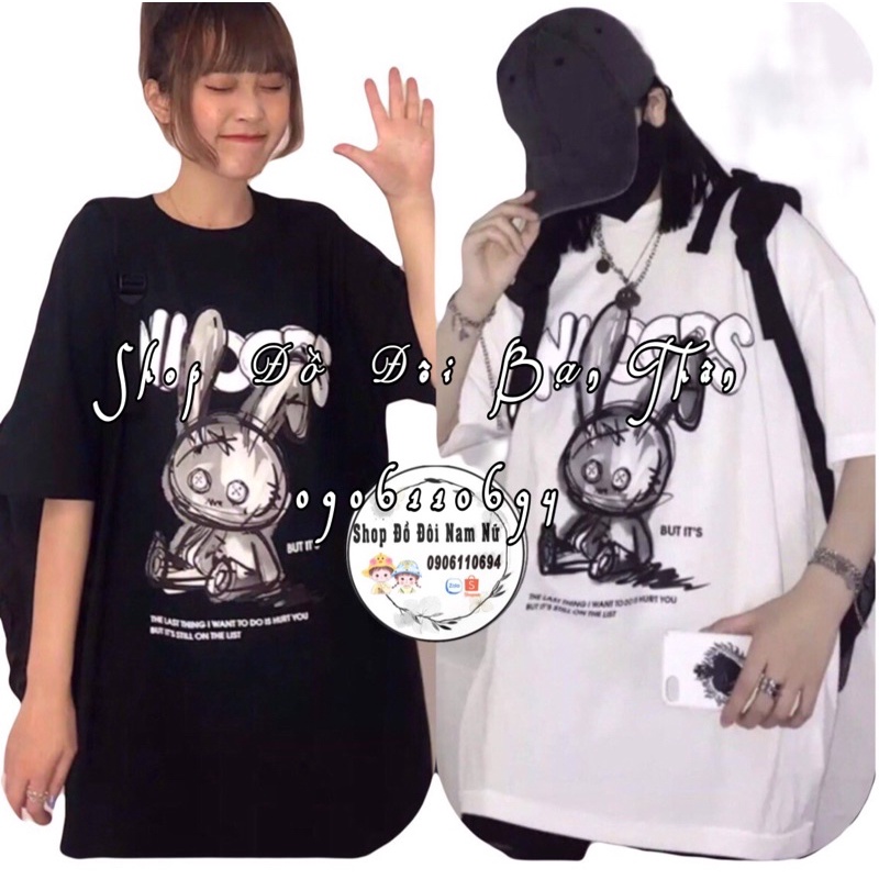 Áo Phông Đôi Bạn Thân Nam Nữ ~ Áo Phông Tay Lỡ Unisex In Hình Thỏ Xinh Vải Đẹp Mịn Ko Xù Lông