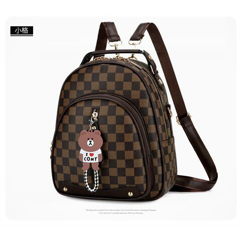 Balo móc gấu hàng Quàng Châu cao cấp da PU đựng vừa sách vở