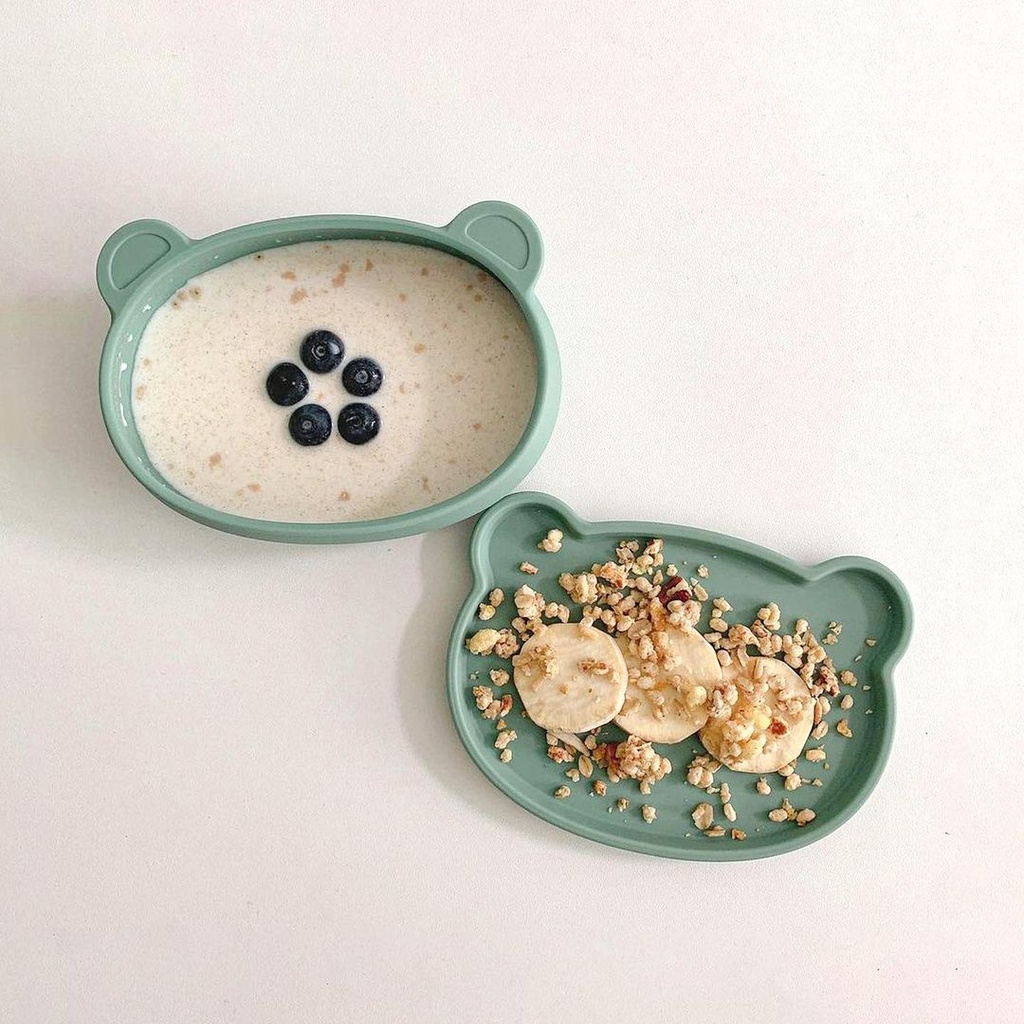 Bát đĩa ăn dặm cho bé -đĩa ăn dặm gấu silicone cao cấp Bluemama - Doowa