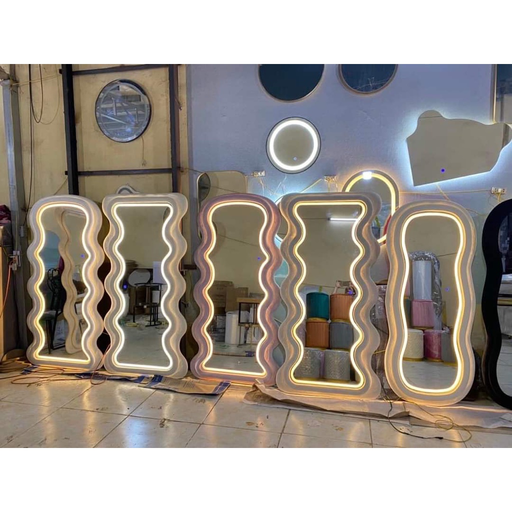 Freeship TP HCM. GƯƠNG BỌC NỈ LED 3 MÀU LƯỢN SÓNG 2 LỚP toàn thân 180x80 ⚡️SIÊU HOT⚡️ nịnh dáng