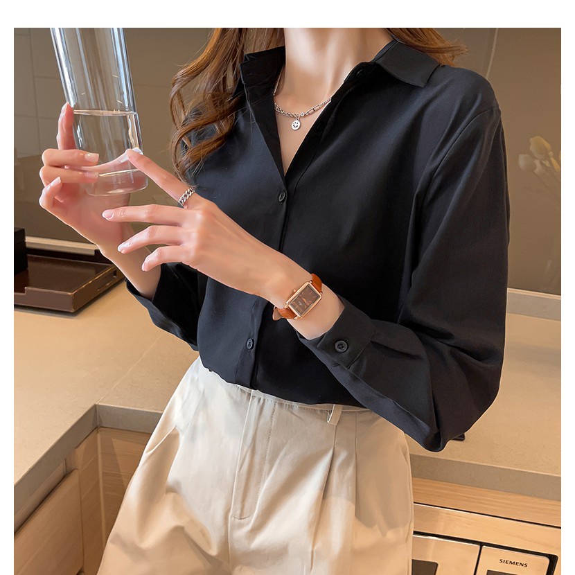 ÁO SƠ MI NỮ TRẮNG TAY DÀI DÁNG XUÔNG CỰC XINH