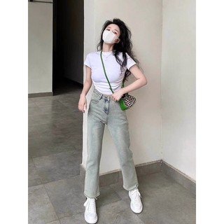 Quần jeans ống đứng màu bạc